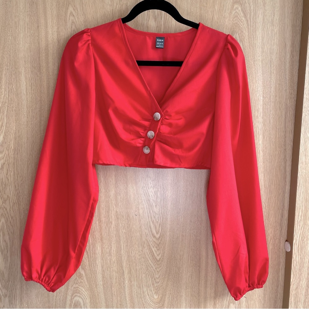 Red Long Sleeve Crop Top